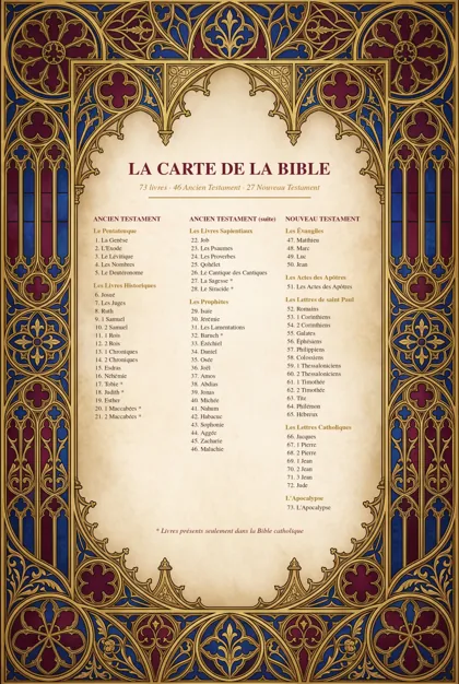 La carte de la Bible avec les 73 livres